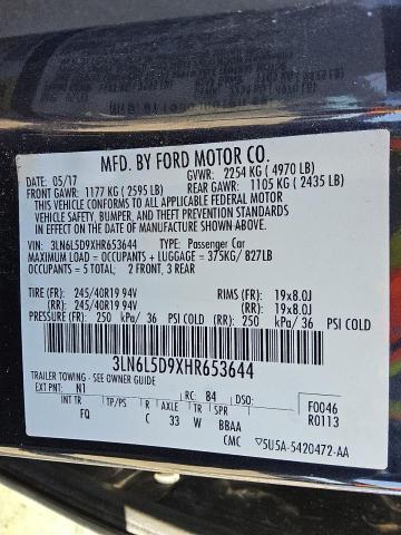 2017 LINCOLN MKZ SELECT 3LN6L5D9XHR653644