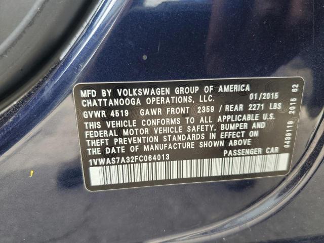 2015 VOLKSWAGEN PASSAT S 1VWAS7A32FC064013