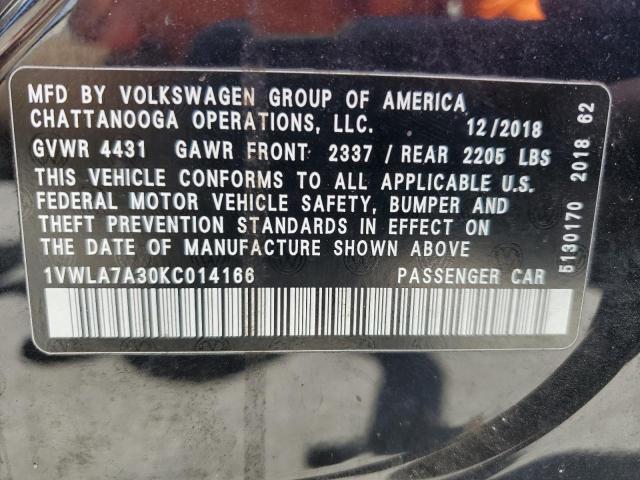 2019 VOLKSWAGEN PASSAT WOL - 1VWLA7A30KC014166