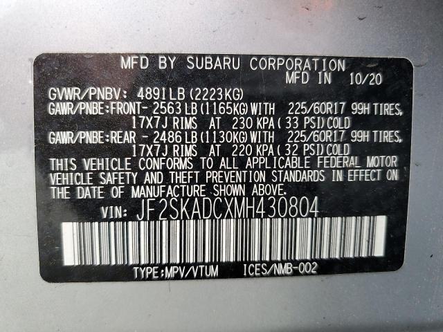 2021 SUBARU FORESTER JF2SKADCXMH430804