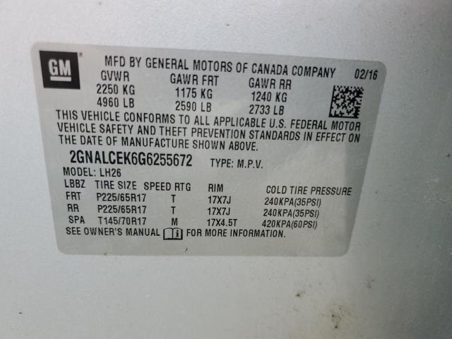 2016 CHEVROLET EQUINOX LT - 2GNALCEK6G6255672