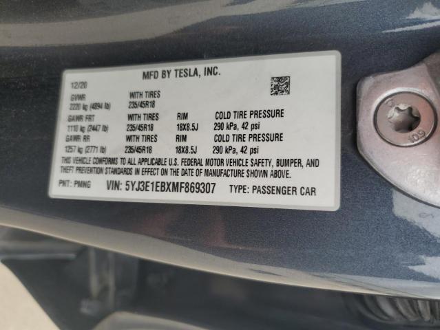 2021 TESLA MODEL 3 - 5YJ3E1EBXMF869307