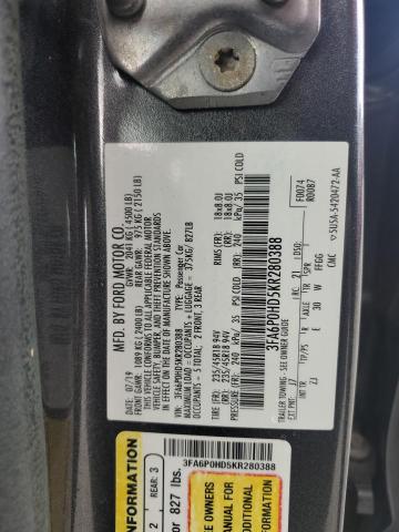 2019 FORD FUSION SE - 3FA6P0HD5KR280388