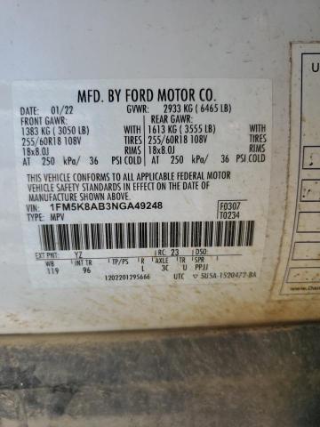 1FM5K8AB3NGA49248 2022 FORD EXPLORER