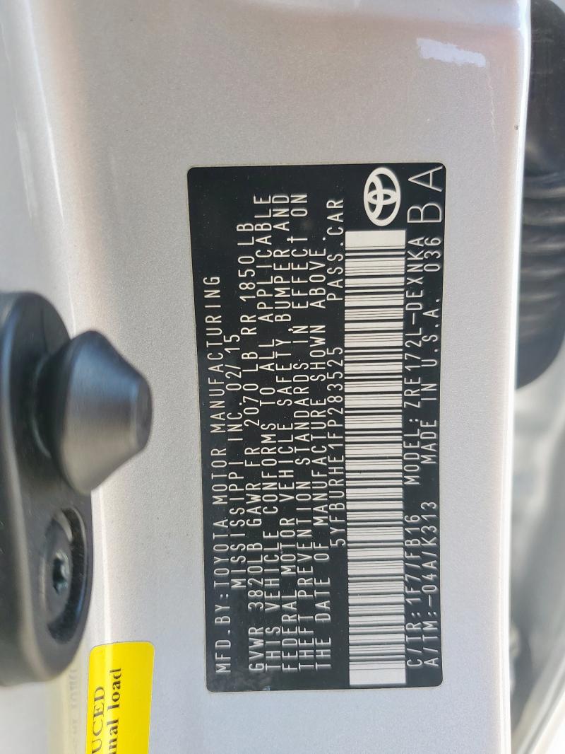 2015 TOYOTA COROLLA L - 5YFBURHE1FP283525