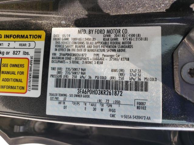 2019 FORD FUSION SE - 3FA6P0HD3KR261872