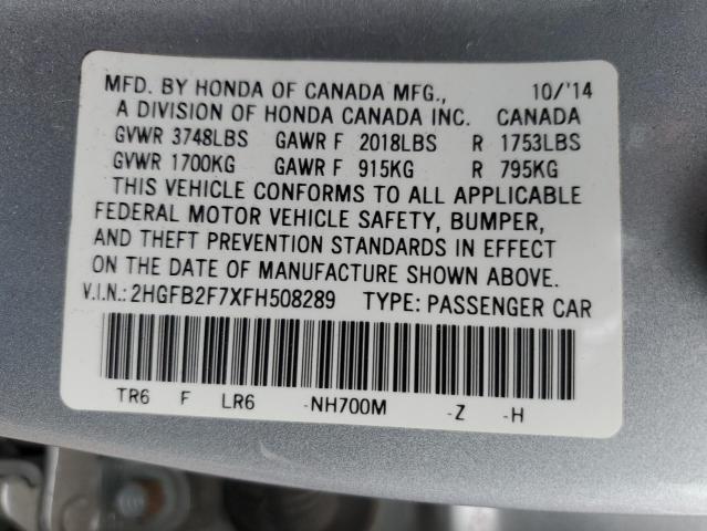 2015 HONDA CIVIC SE 2HGFB2F7XFH508289