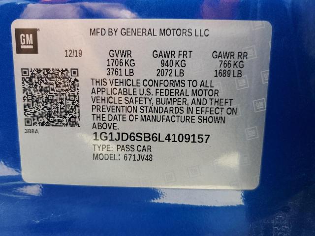 2020 CHEVROLET SONIC LT - 1G1JD6SB6L4109157