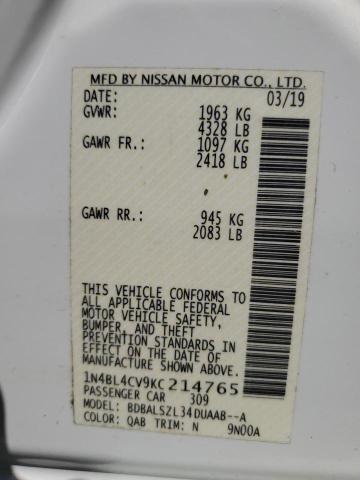 2019 NISSAN ALTIMA SR - 1N4BL4CV9KC214765
