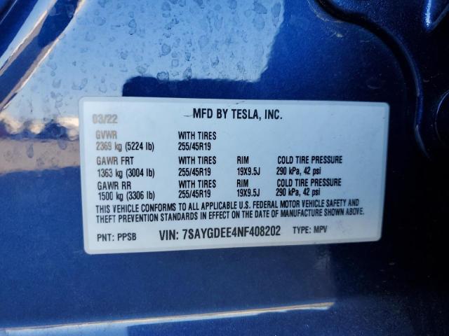 2022 TESLA MODEL Y - 7SAYGDEE4NF408202
