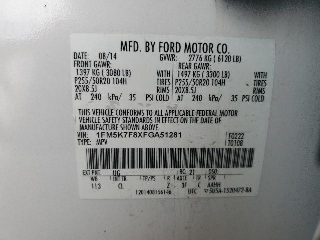 2015 FORD EXPLORER L - 1FM5K7F8XFGA51281