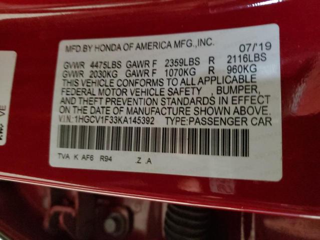 2019 HONDA ACCORD SPO - 1HGCV1F33KA145392