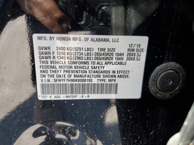 2019 HONDA PASSPORT T 5FNYF7H90KB000193