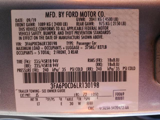 2020 FORD FUSION SEL - 3FA6P0CD6LR130198