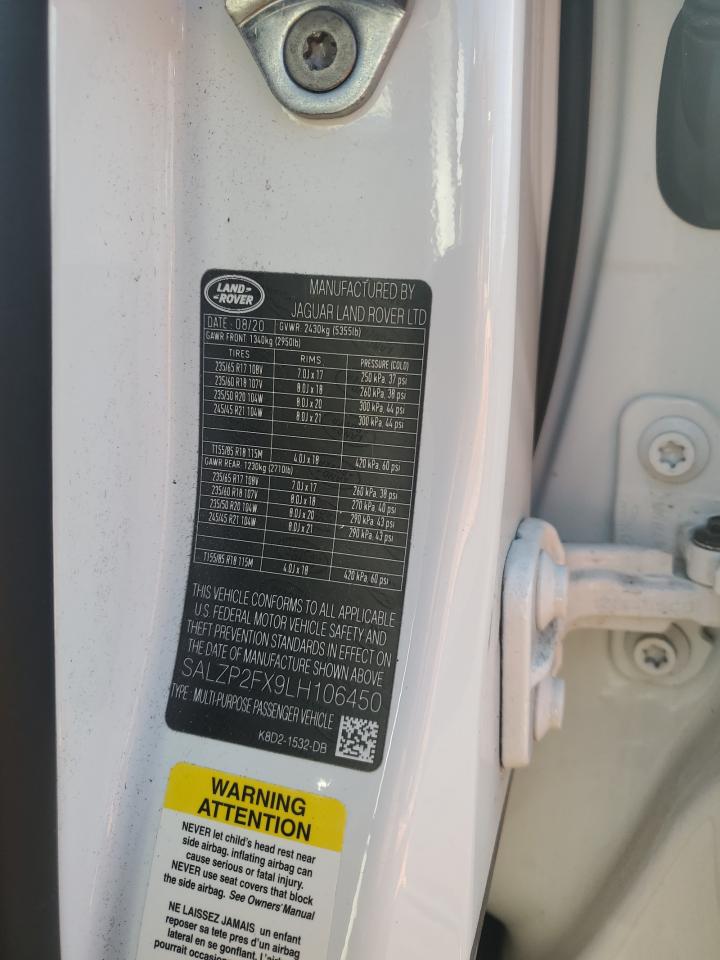 Lot #3312423627 2020 LAND ROVER RANGE ROVE