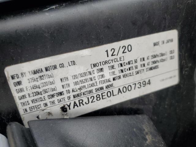 2020 YAMAHA YZFR6 JYARJ28E0LA007394