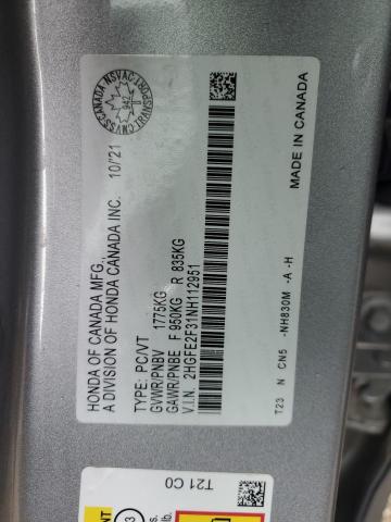 2022 HONDA CIVIC EX - 2HGFE2F31NH112951