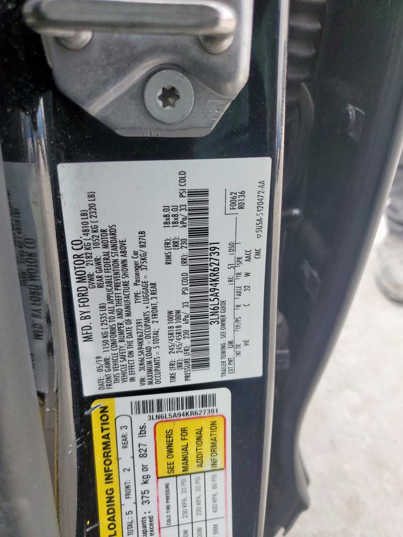 2019 LINCOLN MKZ 3LN6L5A94KR627391