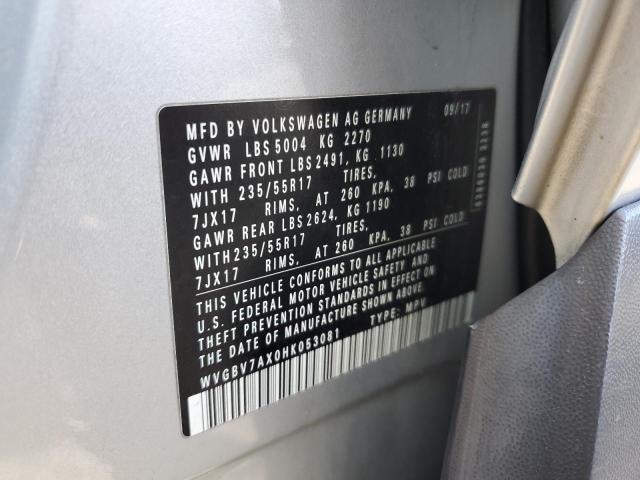 2017 VOLKSWAGEN TIGUAN S WVGBV7AX0HK053081