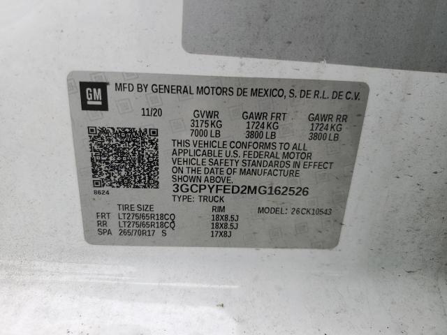 2021 CHEVROLET SILVERADO K1500 LT TRAIL BOSS 3GCPYFED2MG162526