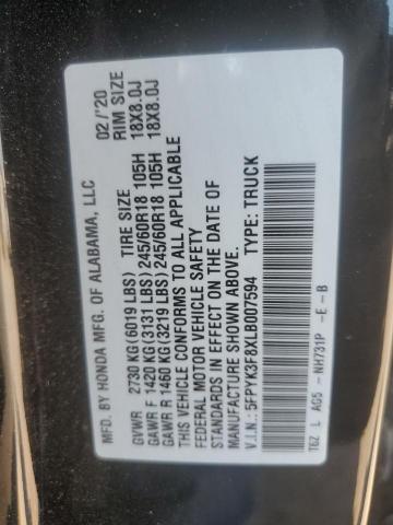 2020 HONDA RIDGELINE - 5FPYK3F8XLB007594