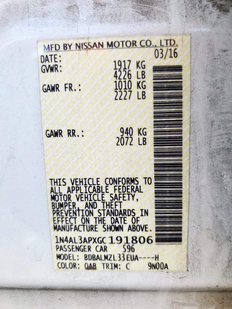 2016 NISSAN ALTIMA 2.5 - 1N4AL3APXGC191806