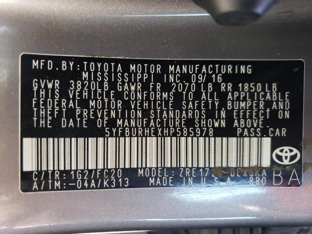 2017 TOYOTA COROALLA 5YFBURHEXHP585978