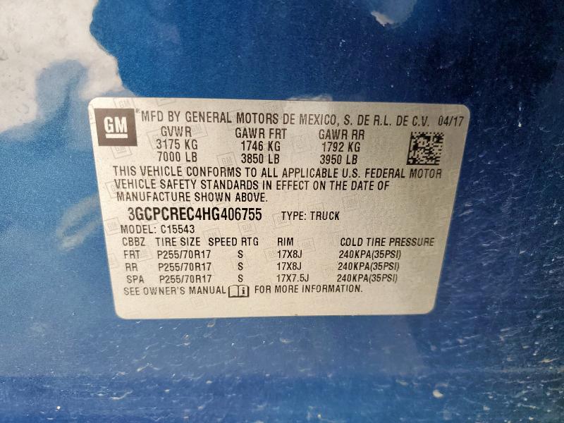 2017 CHEVROLET SILVERADO - 3GCPCREC4HG406755