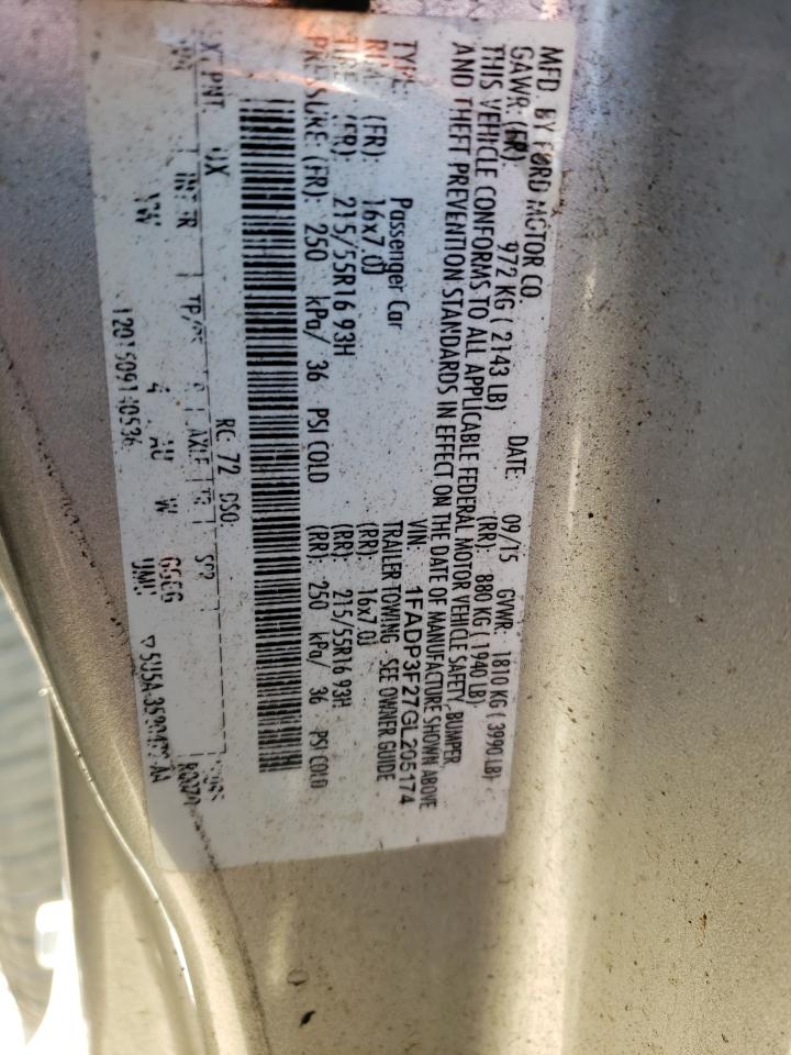 1FADP3F27GL205174 FORD FOCUS 2016