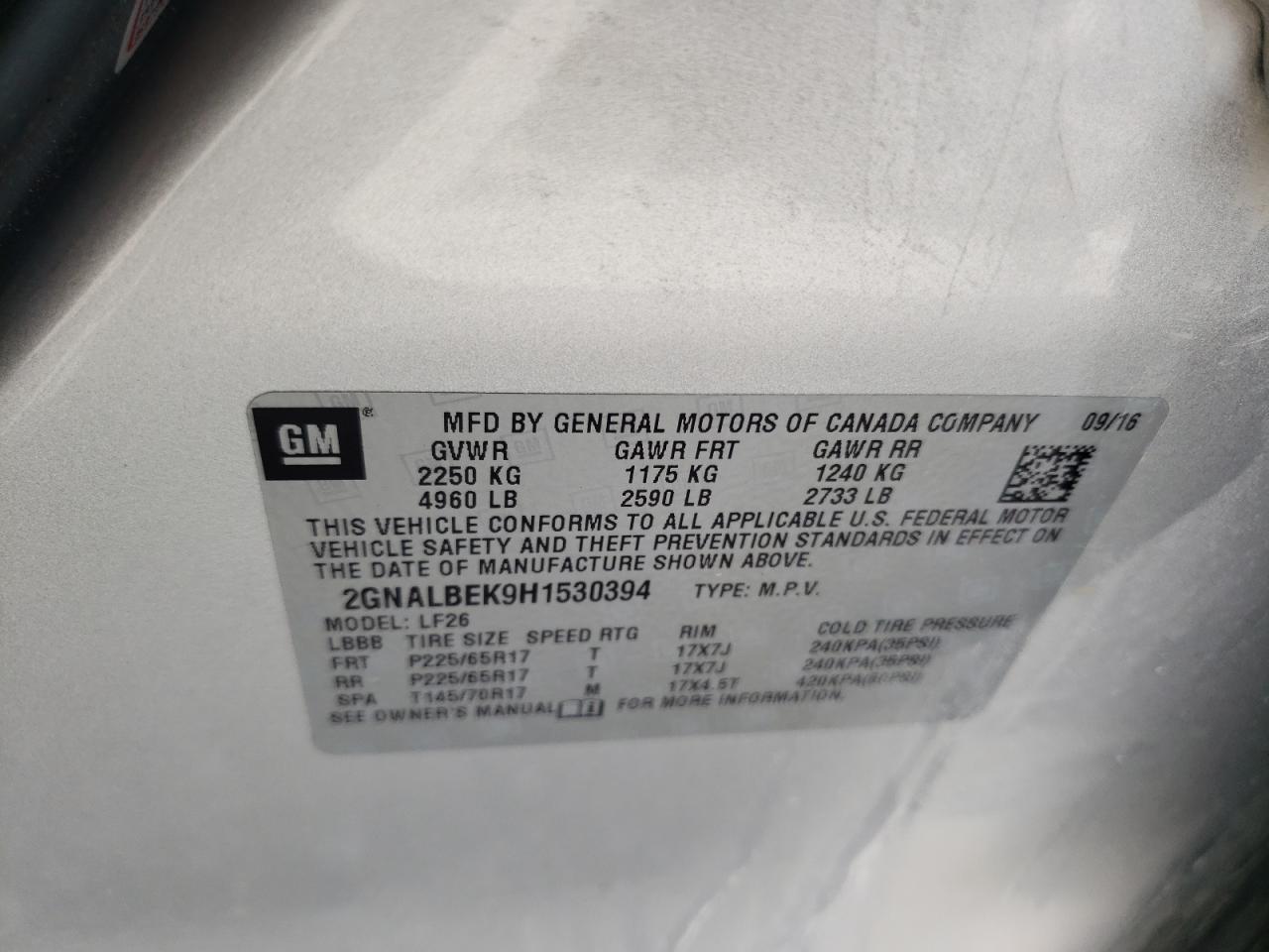 2GNALBEK9H1530394 CHEVROLET EQUINOX 2017