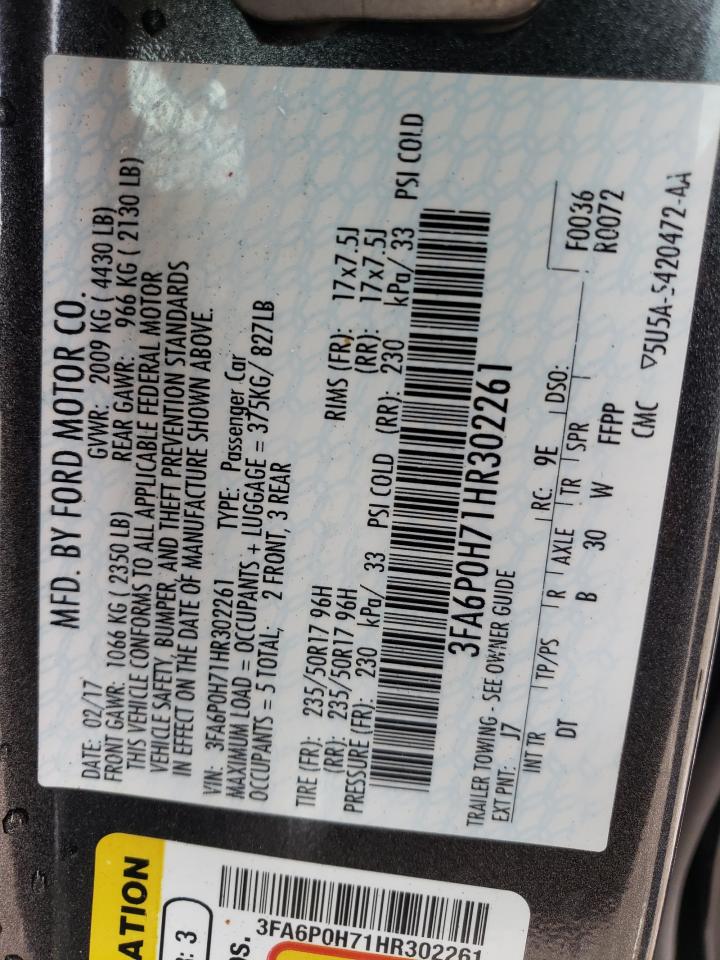 3FA6P0H71HR302261 FORD FUSION 2017