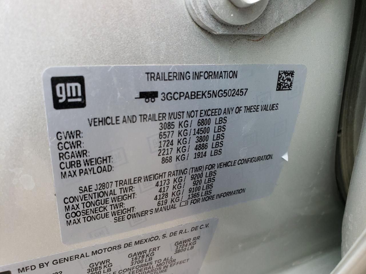 3GCPABEK5NG502457 CHEVROLET ALL Models 2022