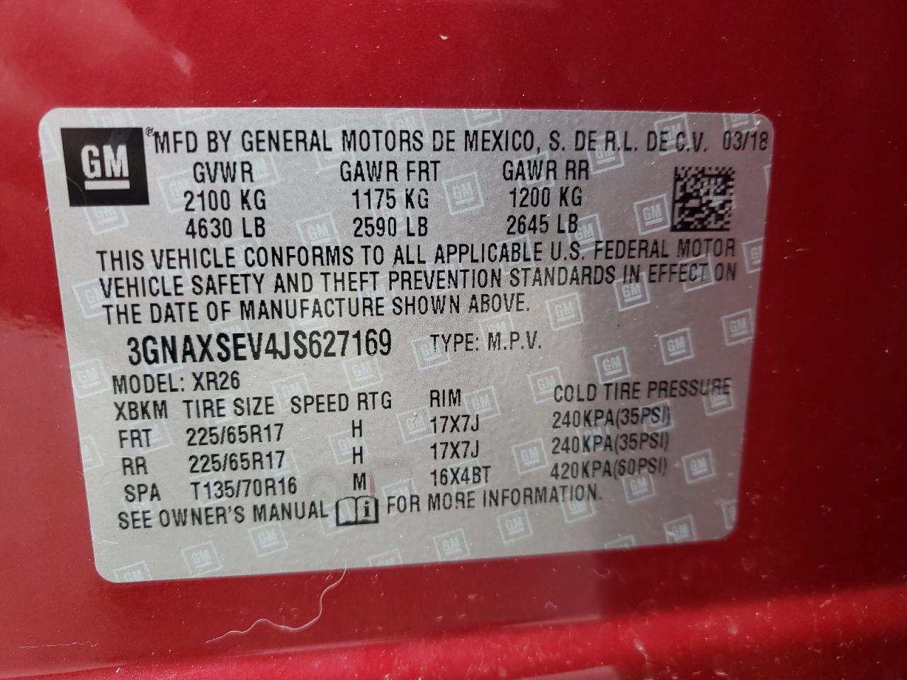 3GNAXSEV4JS627169 CHEVROLET EQUINOX 2018