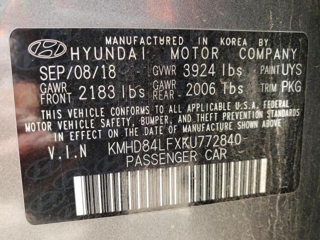 KMHD84LFXKU772840 Hyundai ELANTRA SEL