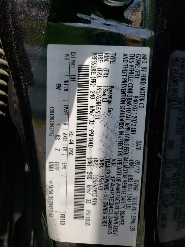 1FAHP3E24CL346815 2012 Ford Focus S