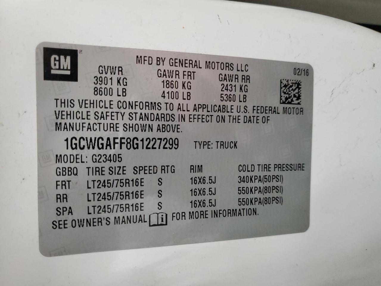 1GCWGAFF8G1227299 CHEVROLET EXPRESS 2016