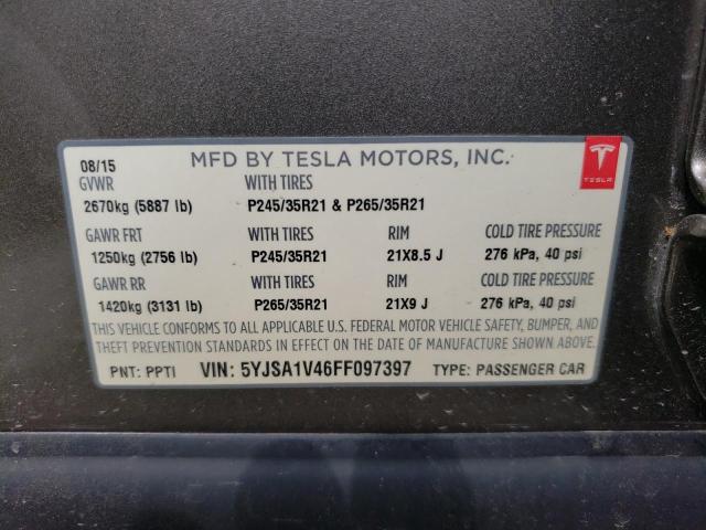2015 TESLA MODEL S P9 5YJSA1V46FF097397