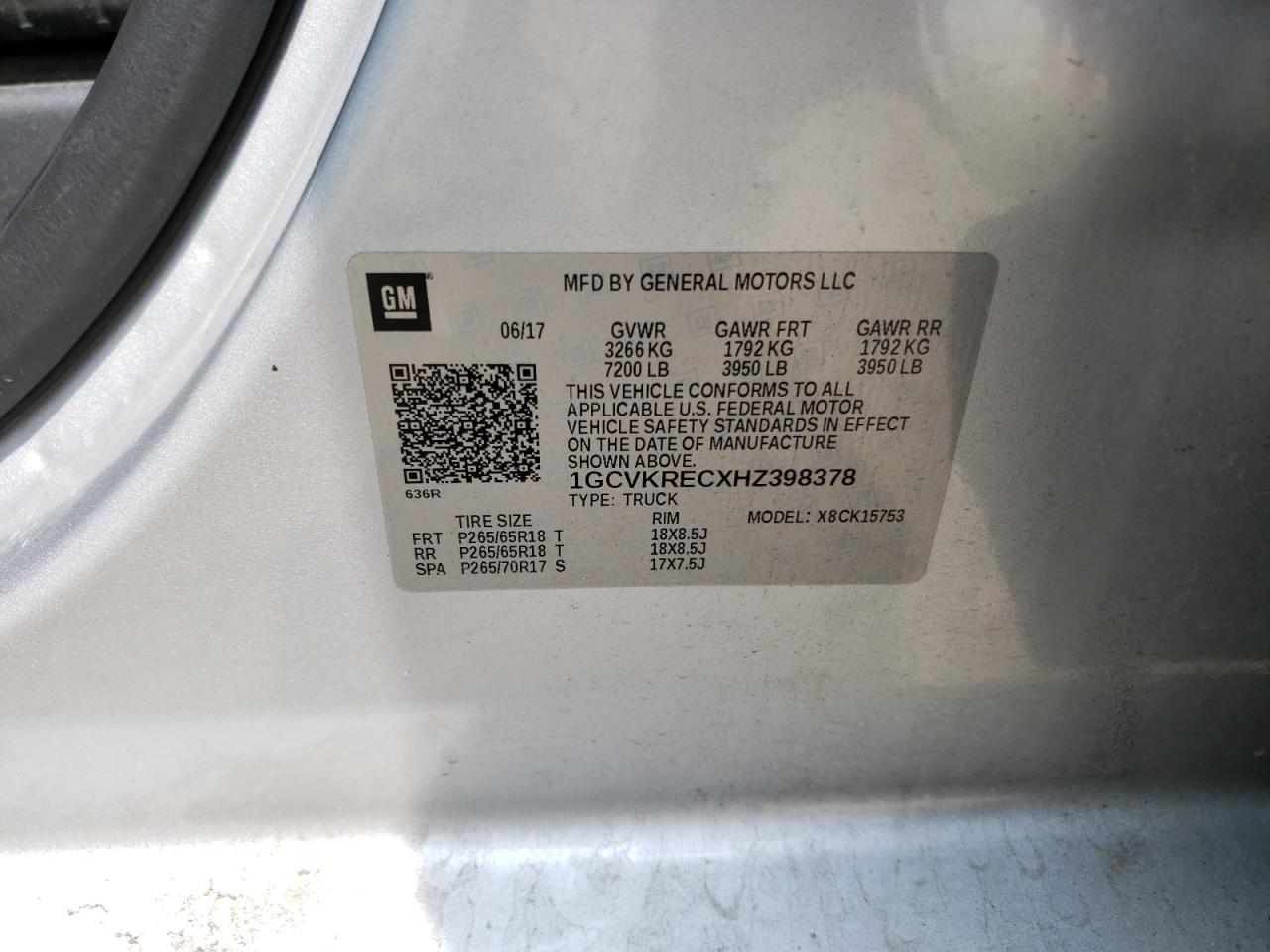 1GCVKRECXHZ398378 CHEVROLET ALL Models 2017