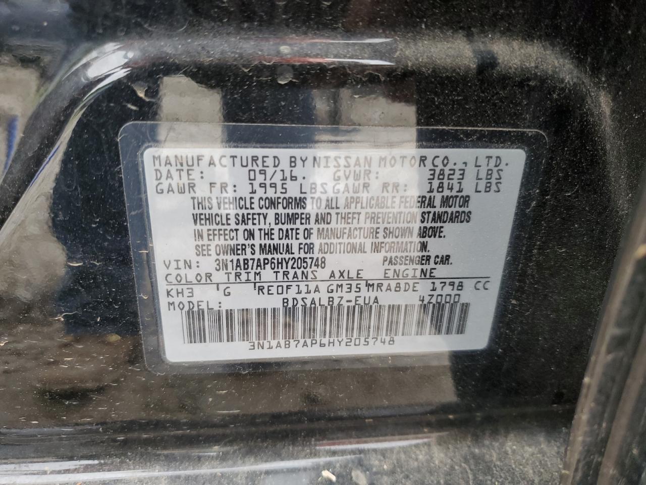 3N1AB7AP6HY205748 NISSAN SENTRA 2017