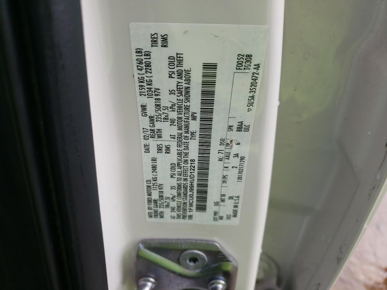 1FMCU0J99HUD12218 FORD ESCAPE 2017
