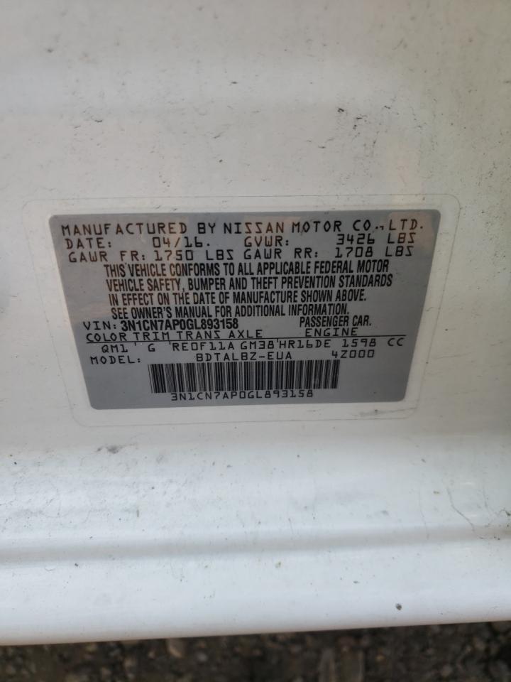 3N1CN7AP0GL893158 NISSAN VERSA 2016