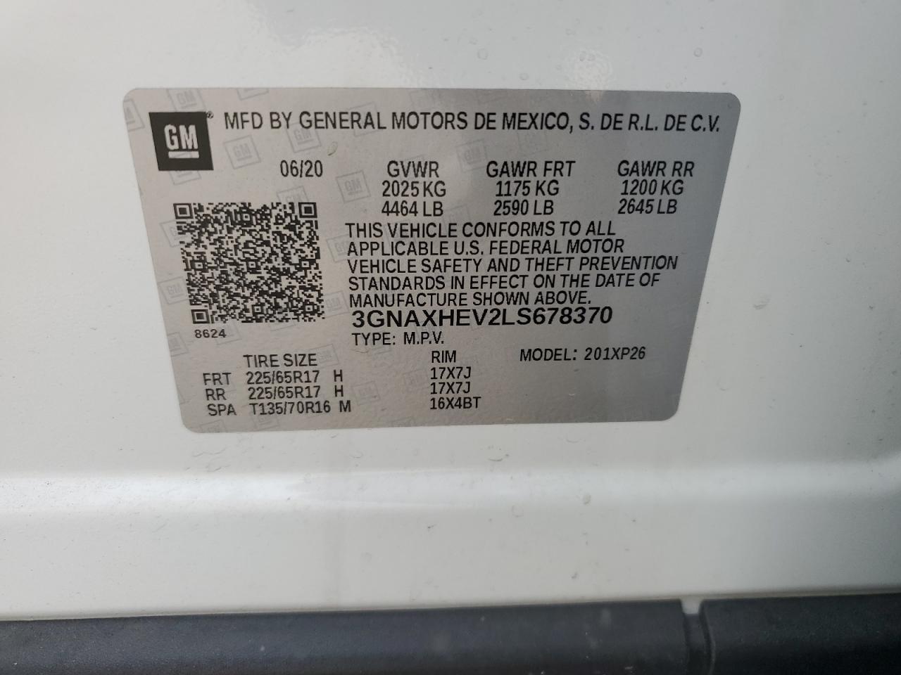 3GNAXHEV2LS678370 CHEVROLET EQUINOX 2020