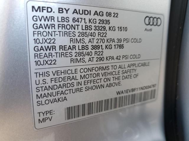 2022 AUDI Q8 PREMIUM - WA1EVBF11ND034767