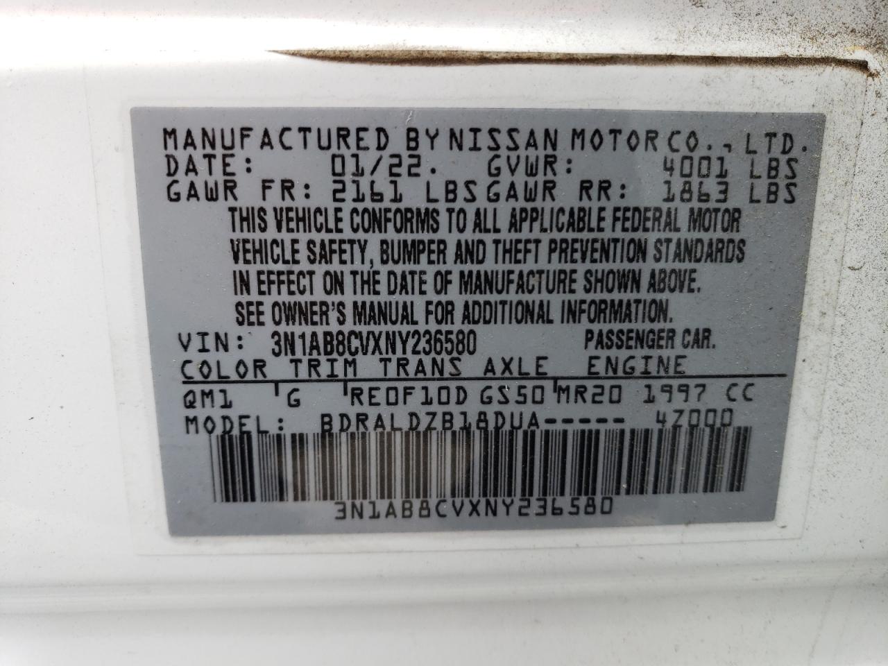 3N1AB8CVXNY236580 NISSAN SENTRA 2022