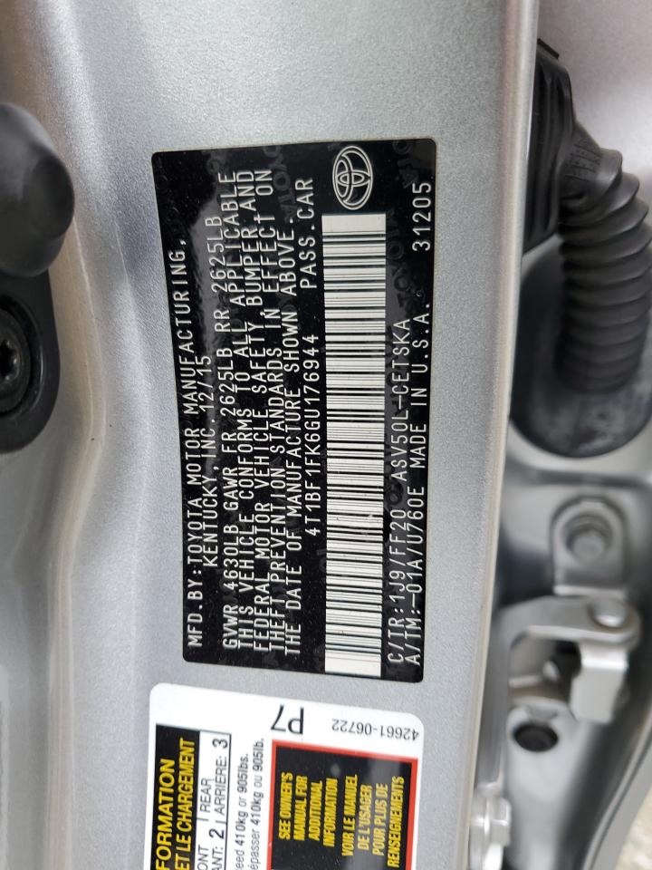 4T1BF1FK6GU176944 TOYOTA CAMRY 2016