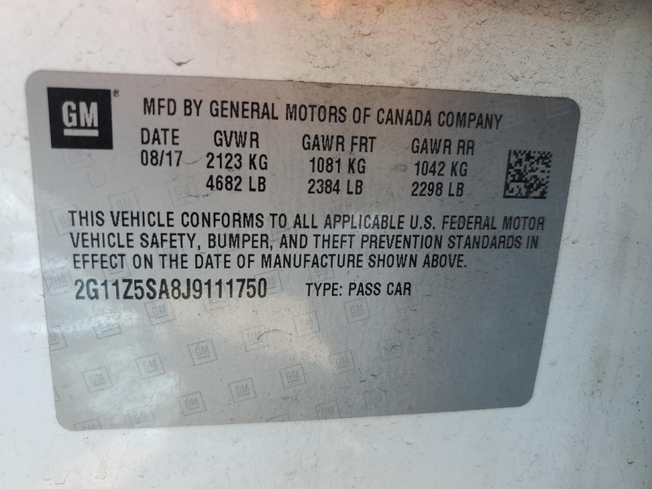 2G11Z5SA8J9111750 CHEVROLET IMPALA 2018