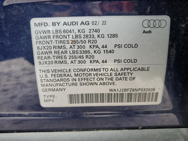 2022 AUDI Q4 E-TRON WA1J2BFZ8NP032638