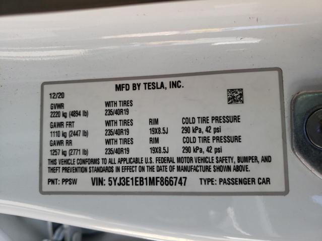 5YJ3E1EB1MF866747 Tesla MODEL 3
