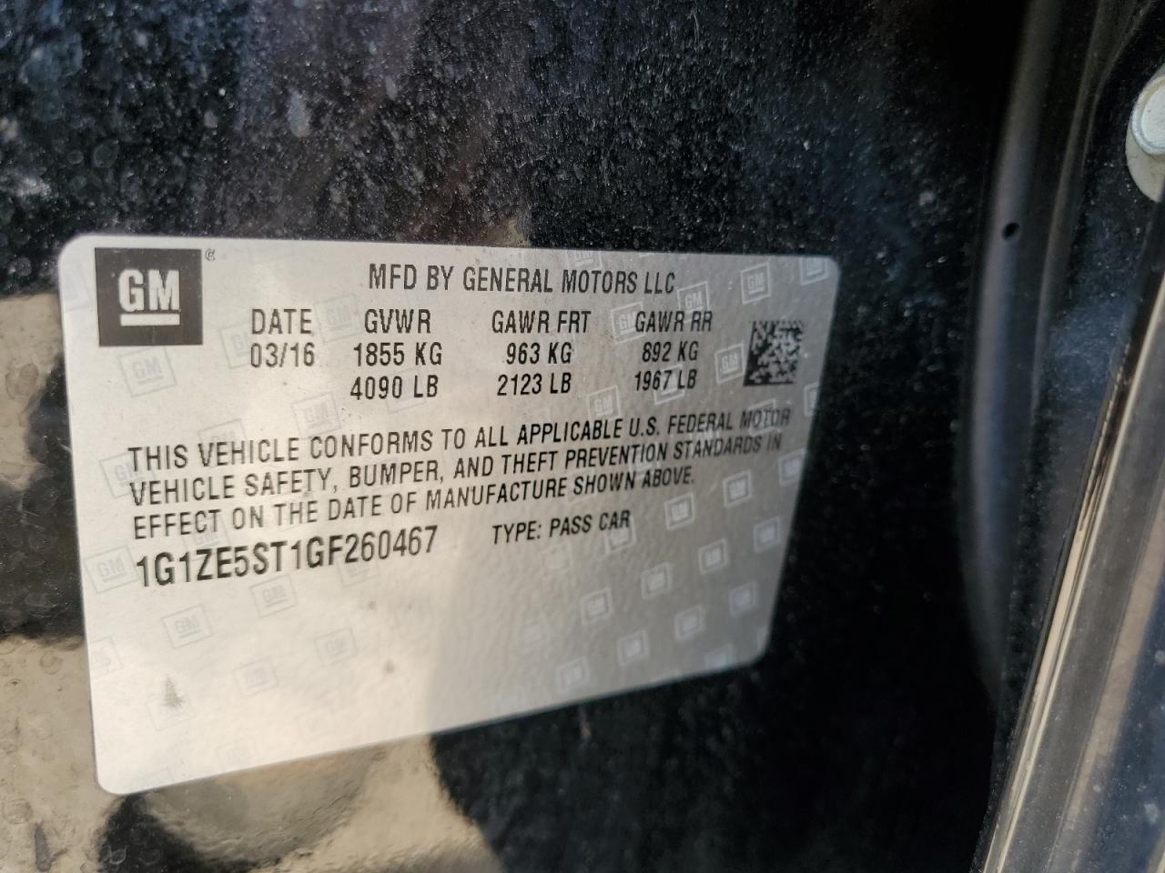 1G1ZE5ST1GF260467 CHEVROLET MALIBU 2016