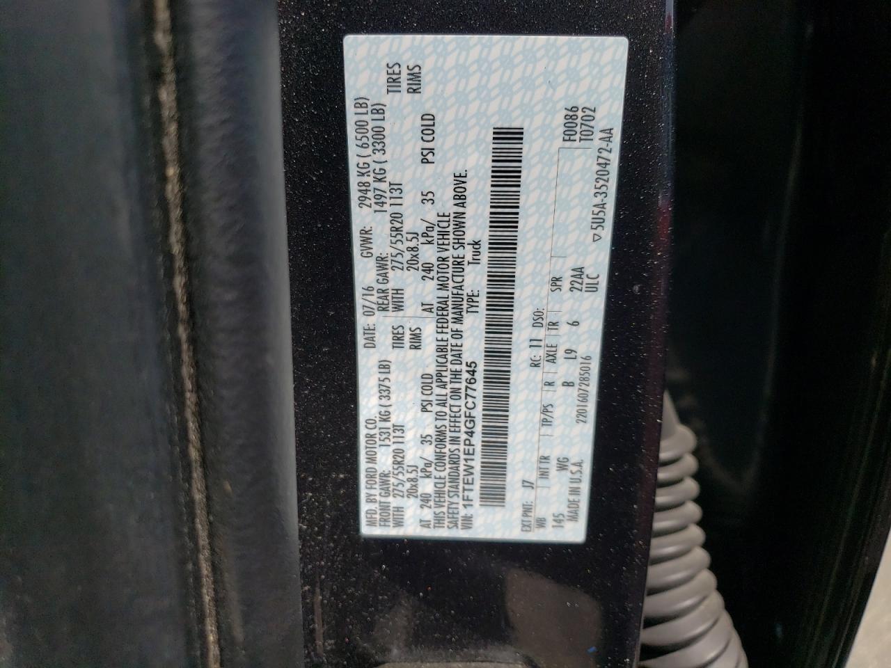 1FTEW1EP4GFC77645 FORD F-150 2016